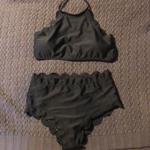 Black two piece bathing suit set